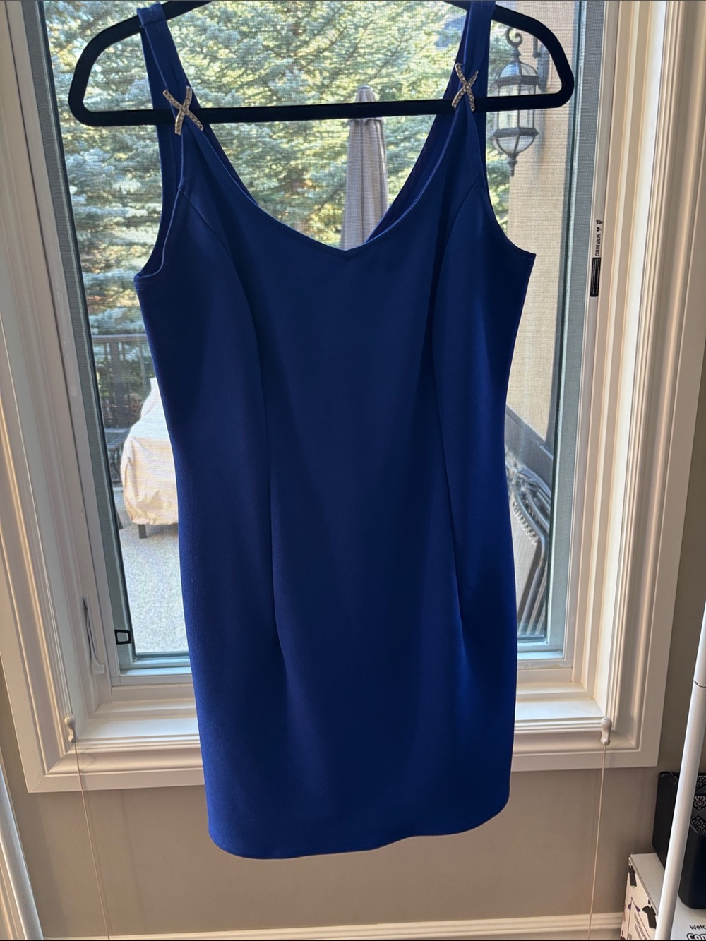 Onyx Nite Sapphire Blue Sleeveless Mini Dress with Accent Straps